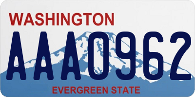 WA license plate AAA0962