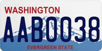 WA license plate AAB0038