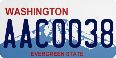 WA license plate AAC0038