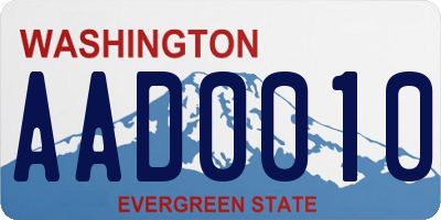 WA license plate AAD0010