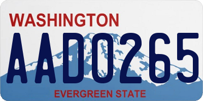 WA license plate AAD0265