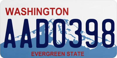 WA license plate AAD0398