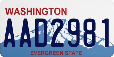 WA license plate AAD2981