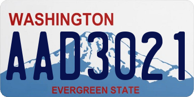 WA license plate AAD3021