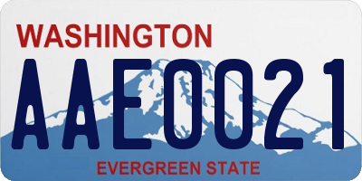 WA license plate AAE0021