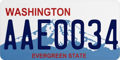 WA license plate AAE0034