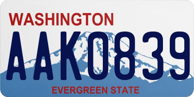 WA license plate AAK0839