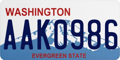 WA license plate AAK0986
