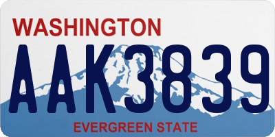 WA license plate AAK3839