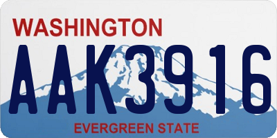 WA license plate AAK3916