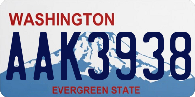 WA license plate AAK3938