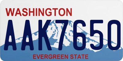 WA license plate AAK7650