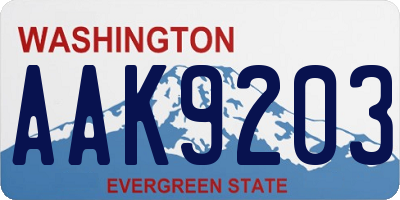 WA license plate AAK9203