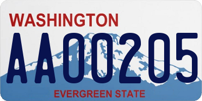 WA license plate AAO0205