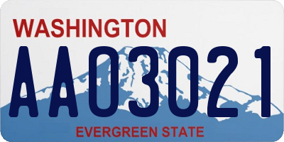 WA license plate AAO3021
