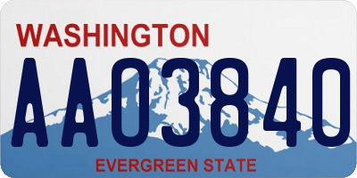 WA license plate AAO3840