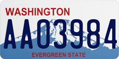 WA license plate AAO3984