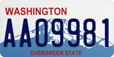 WA license plate AAO9981