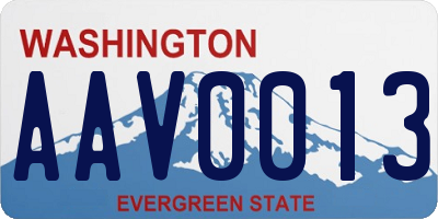 WA license plate AAV0013