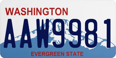 WA license plate AAW9981