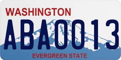 WA license plate ABA0013
