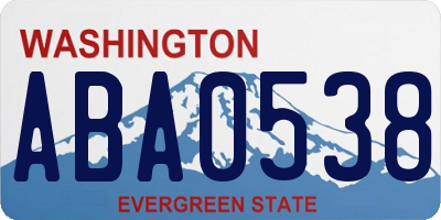 WA license plate ABA0538
