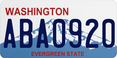 WA license plate ABA0920