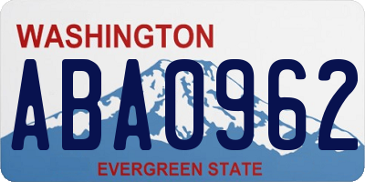 WA license plate ABA0962
