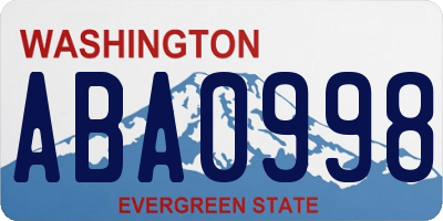 WA license plate ABA0998