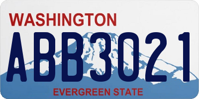 WA license plate ABB3021