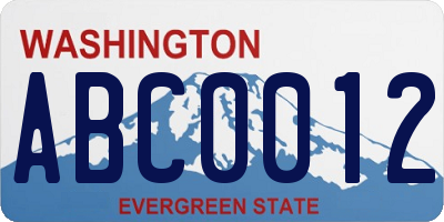 WA license plate ABC0012