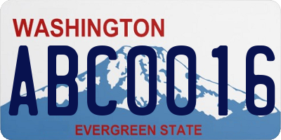 WA license plate ABC0016