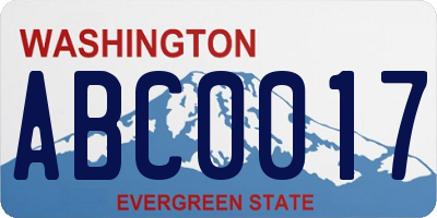 WA license plate ABC0017