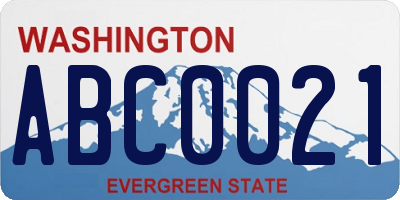 WA license plate ABC0021
