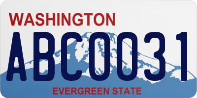 WA license plate ABC0031