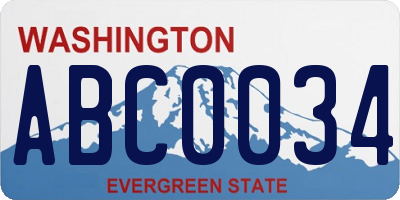 WA license plate ABC0034