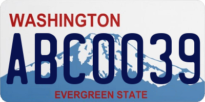 WA license plate ABC0039