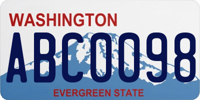 WA license plate ABC0098