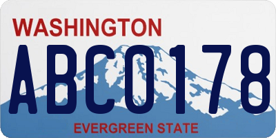 WA license plate ABC0178