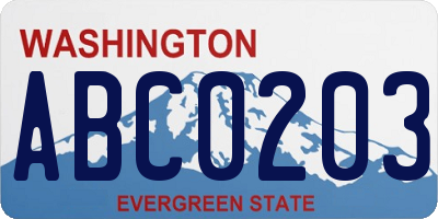 WA license plate ABC0203