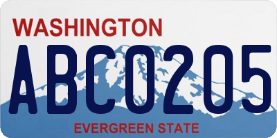 WA license plate ABC0205