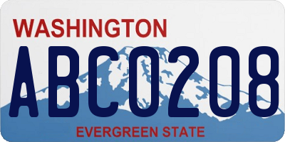 WA license plate ABC0208