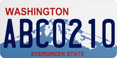 WA license plate ABC0210