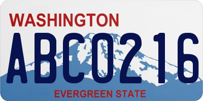 WA license plate ABC0216