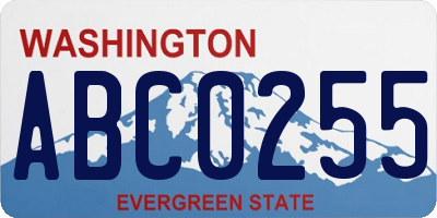 WA license plate ABC0255