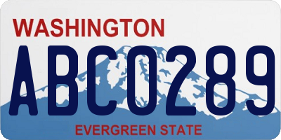 WA license plate ABC0289