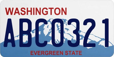 WA license plate ABC0321
