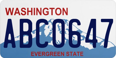 WA license plate ABC0647