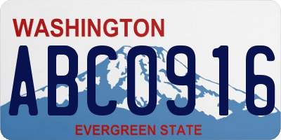 WA license plate ABC0916