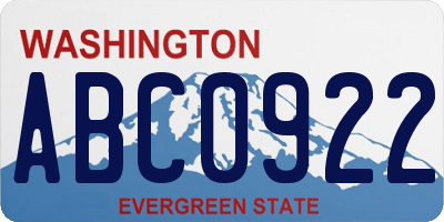 WA license plate ABC0922